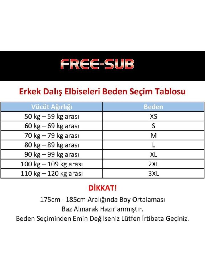 Free-Sub 5mm Dört Mevsim, Scuba, Tüplü Dalış Elbisesi (Takım)