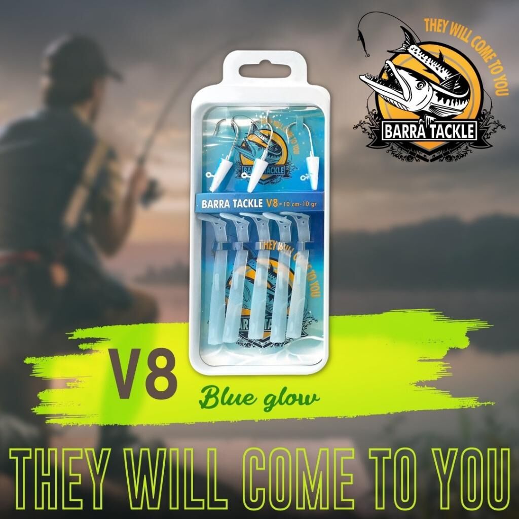 Barra Tackle - V8 Silikon Blue Head Glow