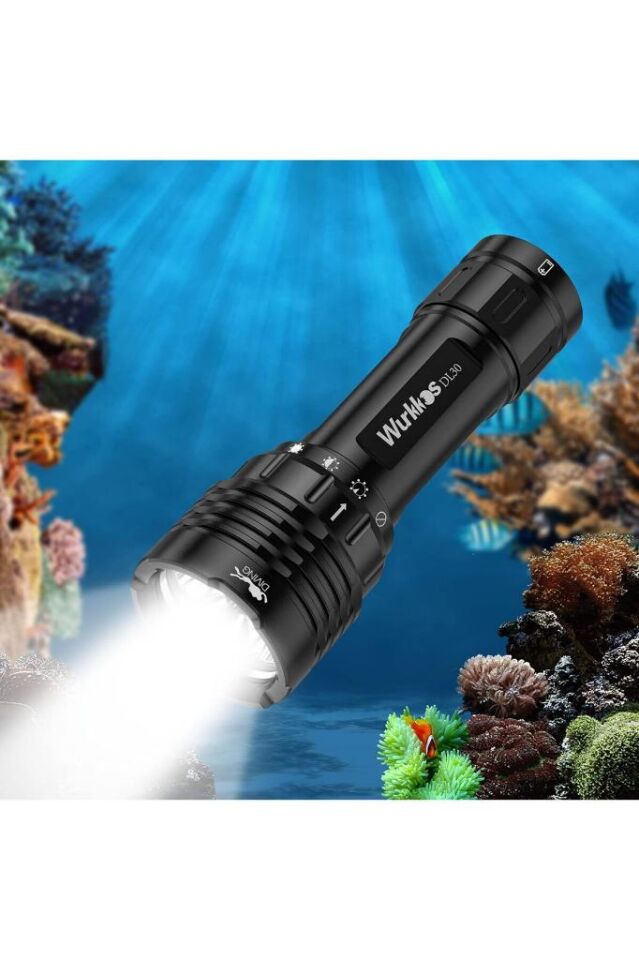 Dalış Lambası, 3600 Lümen Dalış El Feneri, Şarj Edilebilir, IPX8 Su Geçirmez, Su Altı El Feneri