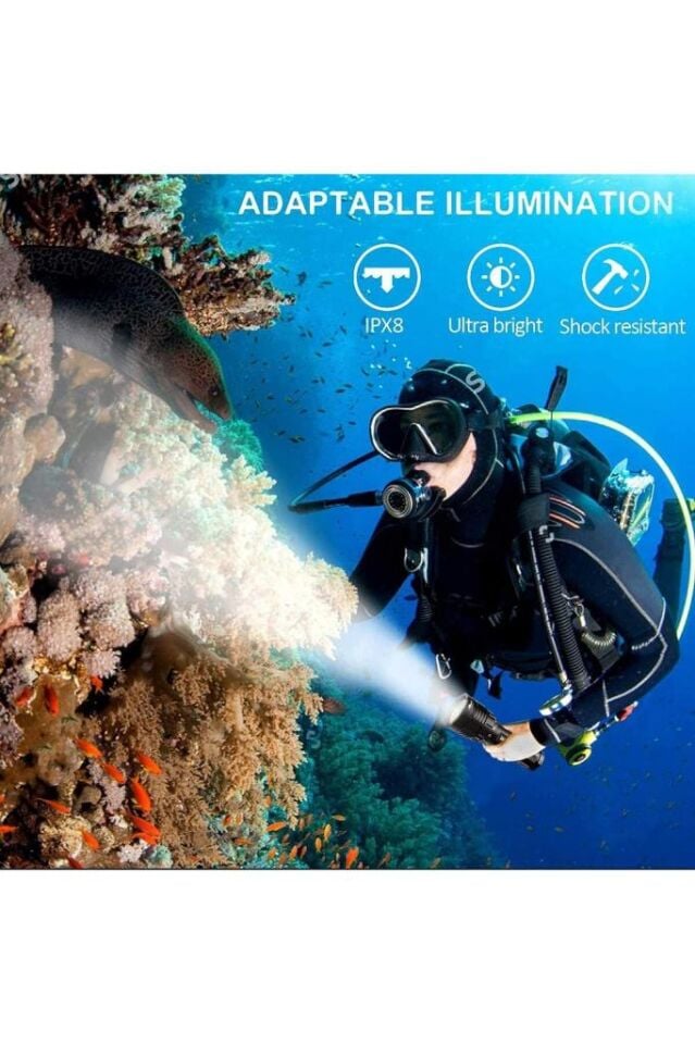 Dalış Lambası, 3600 Lümen Dalış El Feneri, Şarj Edilebilir, IPX8 Su Geçirmez, Su Altı El Feneri