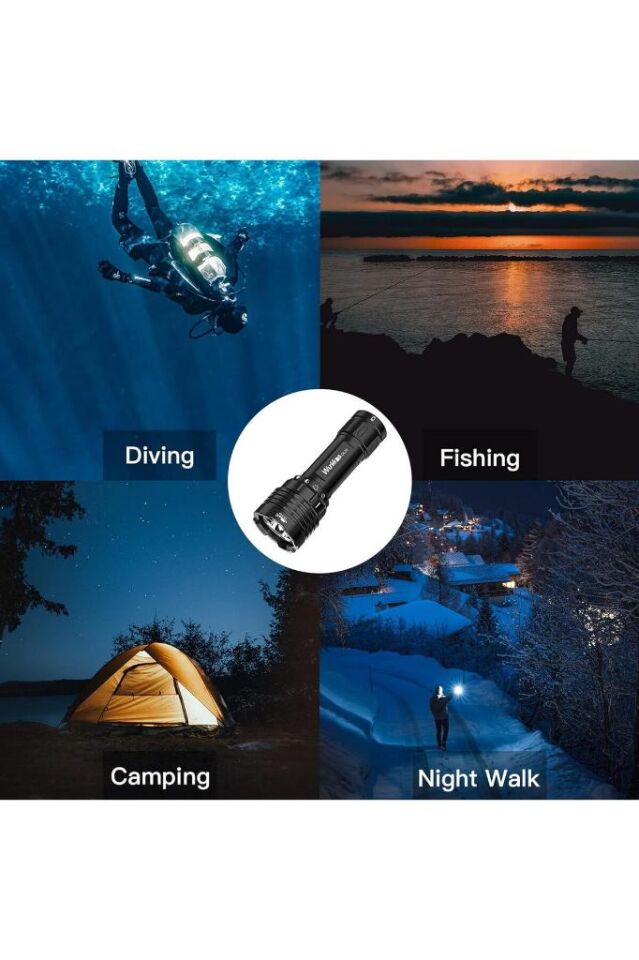 Dalış Lambası, 3600 Lümen Dalış El Feneri, Şarj Edilebilir, IPX8 Su Geçirmez, Su Altı El Feneri