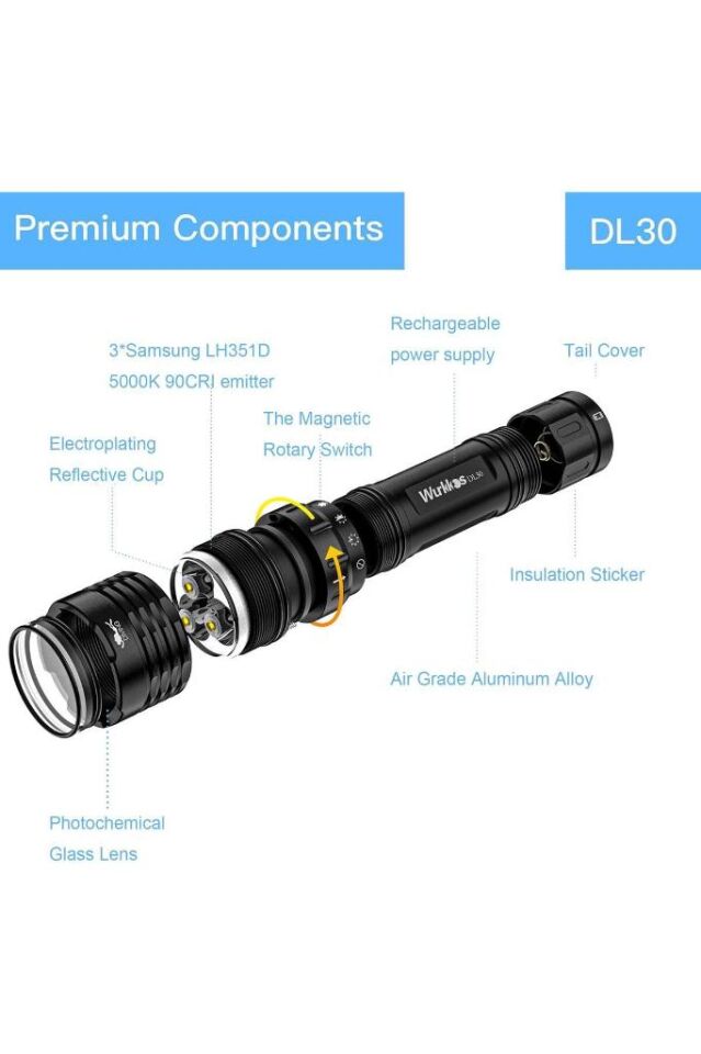 Dalış Lambası, 3600 Lümen Dalış El Feneri, Şarj Edilebilir, IPX8 Su Geçirmez, Su Altı El Feneri