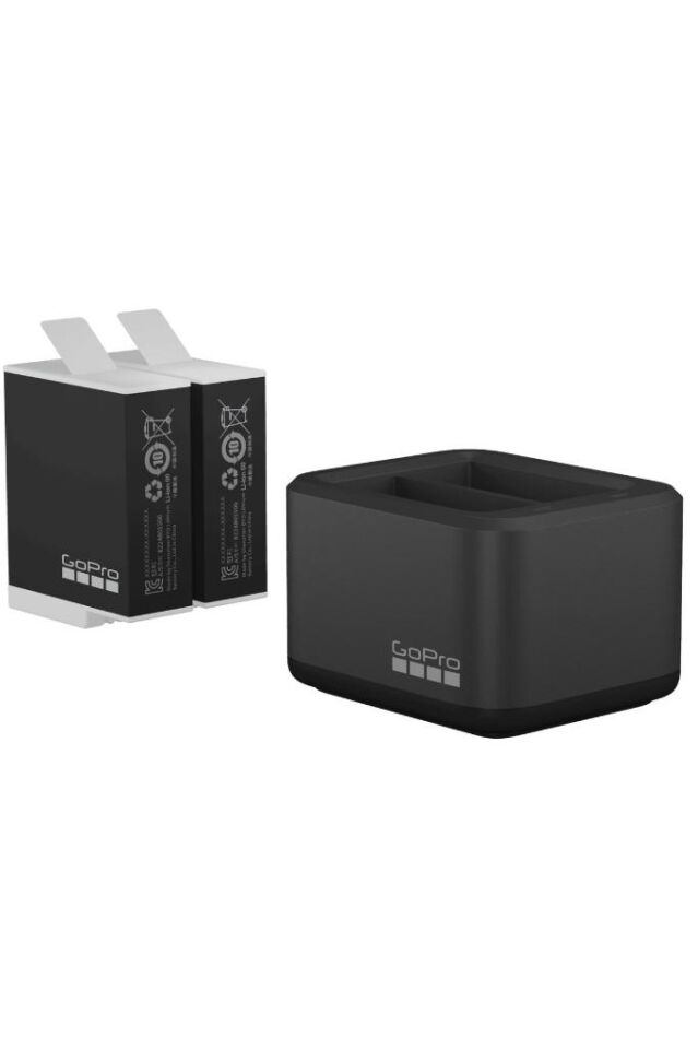 GoPro Hero 9-10-11-12 Black Uyumlu İkili Şarj Cihazı + 2 adet Enduro Batarya