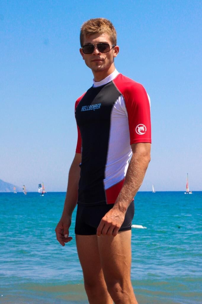 Kırmızı Kısa Kollu Uva b Korumalı Rashguard Mayo Erkek