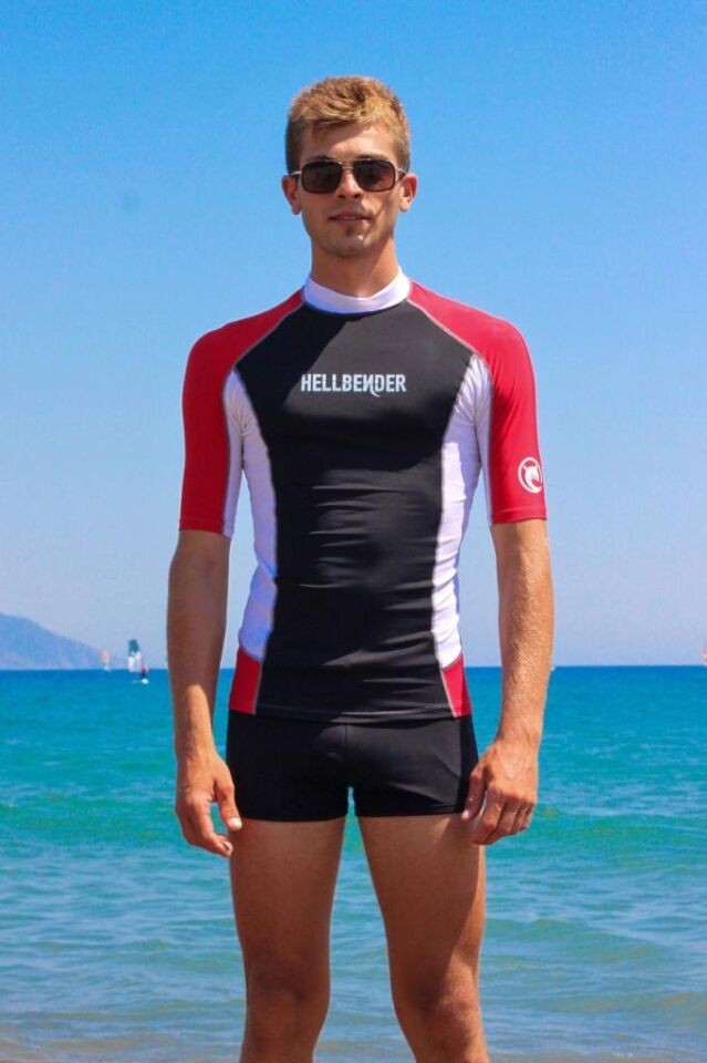 Kırmızı Kısa Kollu Uva b Korumalı Rashguard Mayo Erkek