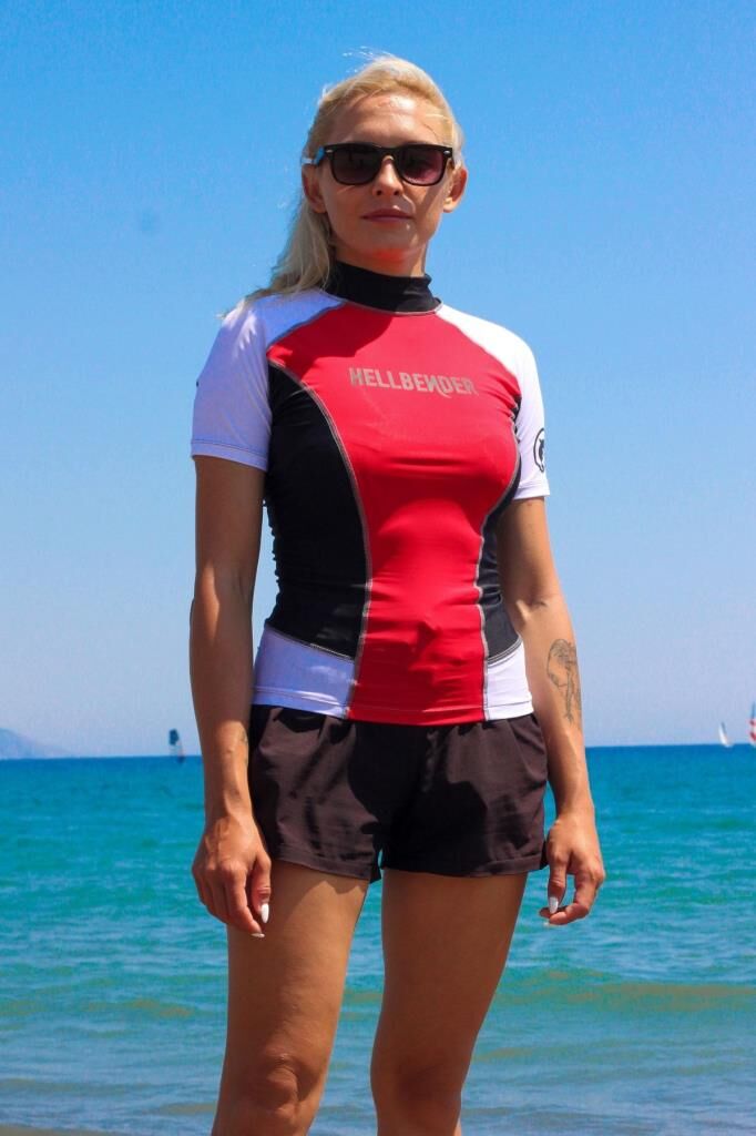 Kırmızı Kısa Kollu Uva-b Korumalı Rashguard Mayo