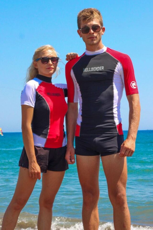Kırmızı Kısa Kollu Uva-b Korumalı Rashguard Mayo